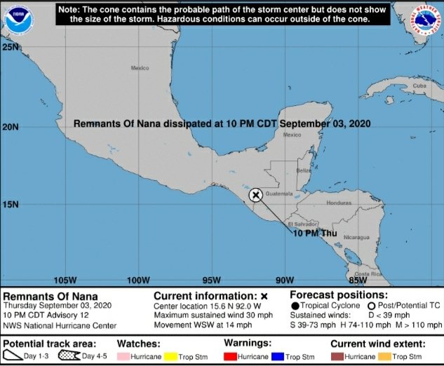 Monitorean remanentes del fenómeno tropical Nana