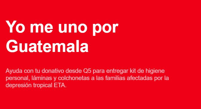 Lanzan campaña #YoMeUnoPorGuatemala para recaudar fondos y víveres para damnificados por Eta
