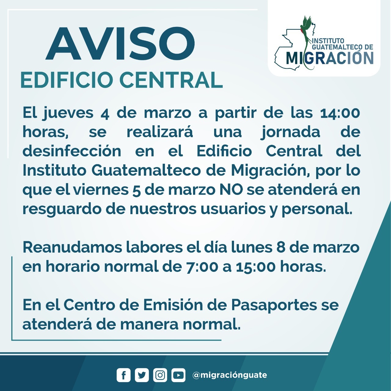 Comunicado oficial del IGM