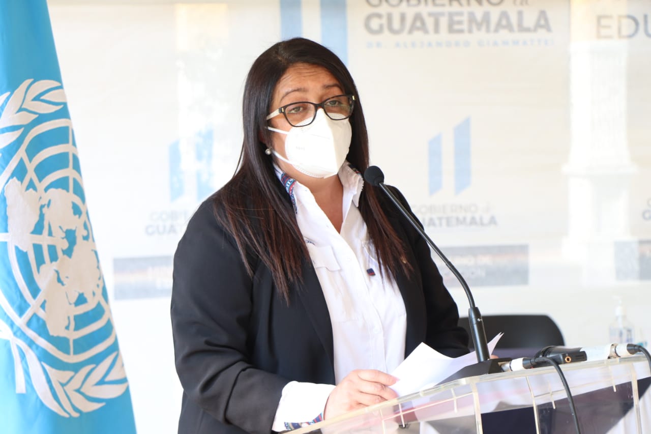 Claudia Ruíz, ministra de Educación, en el discurso de la presentación./Foto: UNODC