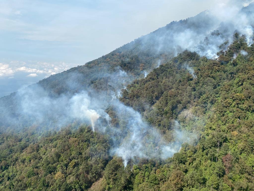 Unidades del Ejército realizan acciones para sofocar incendio en volcán Atitlán