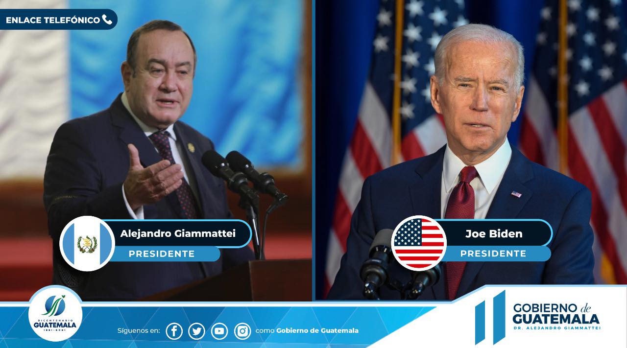 Presidente Alejandro Giammattei conversa con su homólogo estadounidense Joe Biden