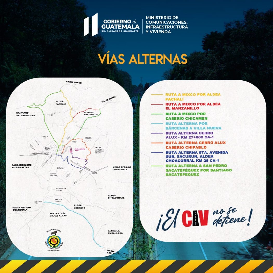 CIV anuncia vías alternas por construcción de paso a desnivel en San Lucas Sacatepéquez