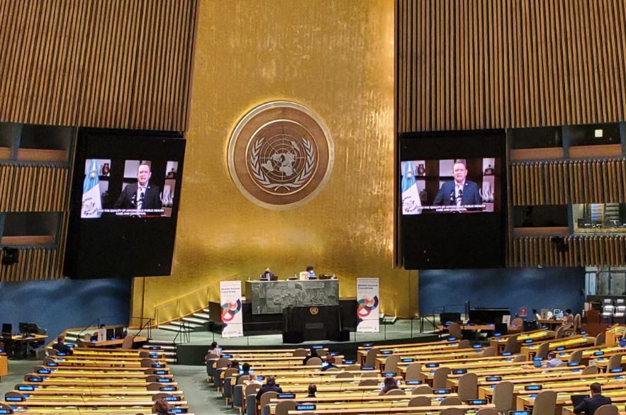 Mandatario Giammattei durante la Reunión de Alto Nivel de la ONU sobre países de ingresos medios