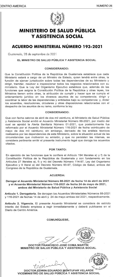 Acuerdo Ministerial publicado este jueves en el Diario Oficial.