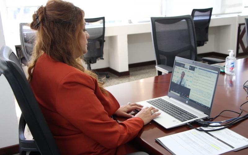 La direcxtora de la Onsec, Karla Alvarado, durante la graduación virtual de 96 servidores públicos.