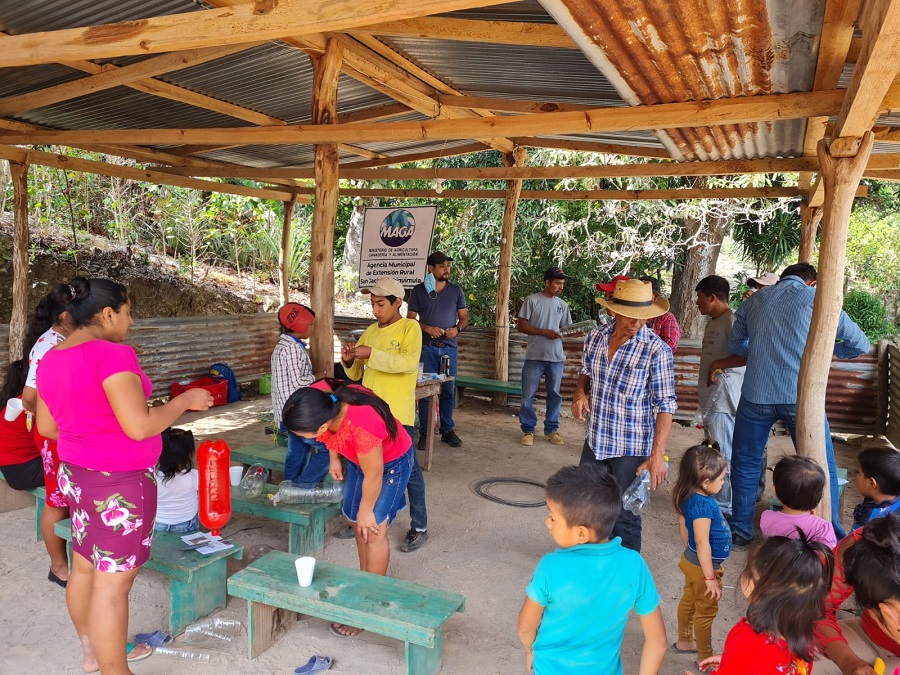 Pequeños caficultores de San Jacinto, Chiquimula, durante capacitación sobre control de plagas y efermedades de ese cultivo.