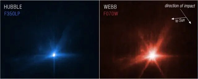 Impacto de DART contra asteroide desde los ojos del Hubble y el Webb