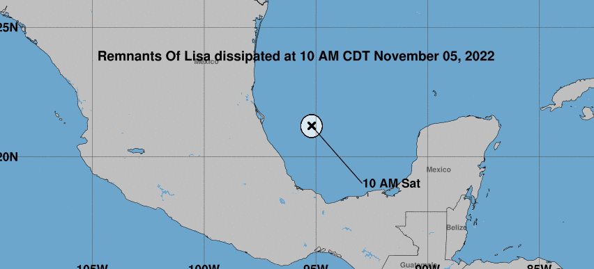Lisa está por disiparse cerca de México y Florida