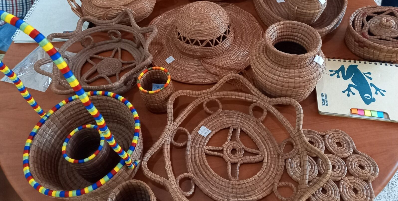 Vecinas de las Verapaces emprenden con artesanías a base de acícula de pino