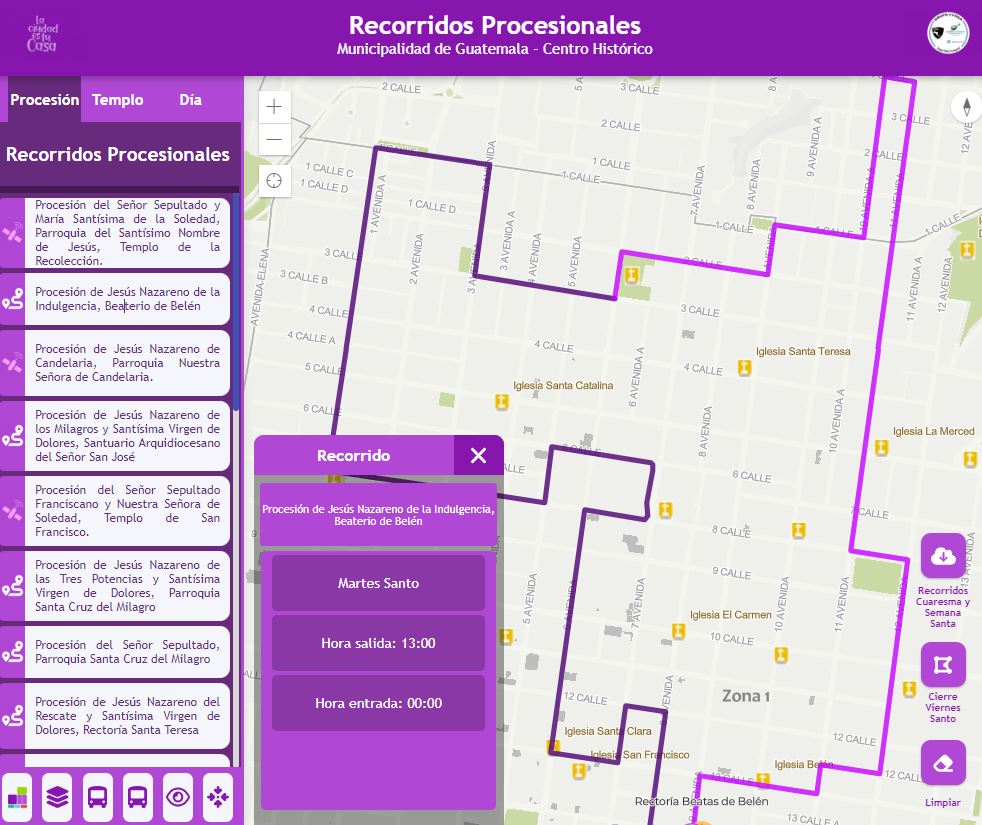 Estos son los detalles de recorridos procesionales en tiempo real