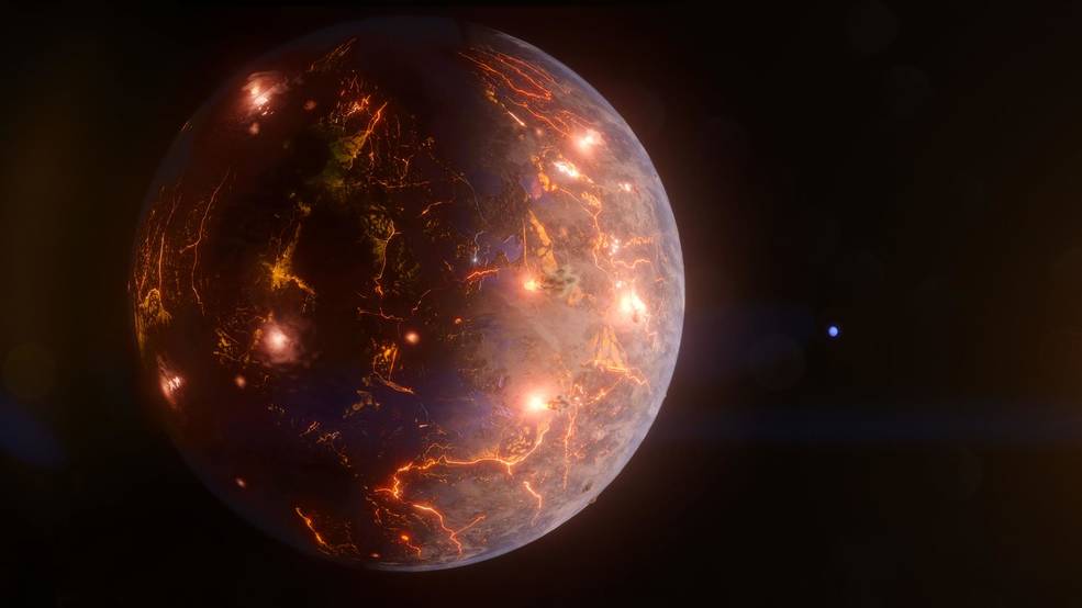 Recreación del planeta volcánico LP 791-18 d.