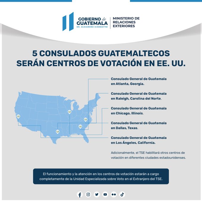 Cinco sedes consulares de Guatemala en EE. UU. serán centros de votación