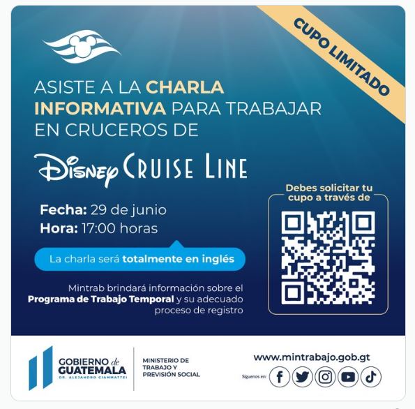Ministerio de Trabajo brinda oportunidad laboral en cruceros de Disney