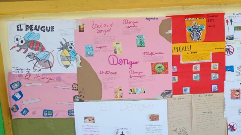 Estudiantes de San Miguel Petapa explican a través de murales cómo prevenir el dengue. / Foto: MSPAS.
