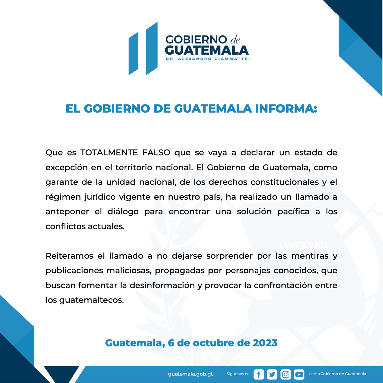 Gobierno desmiente rumores de declarar un estado de excepción