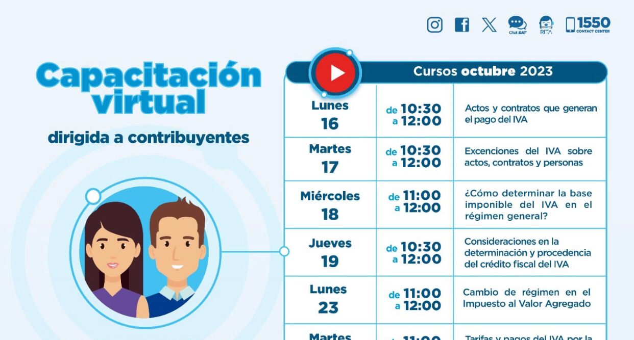 SAT ofrece 11 capacitaciones virtuales en octubre
