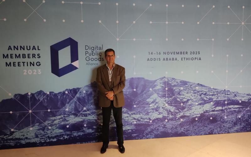 Ingeniero Carmelo Durán en la Reunión Anual de Miembros de la Digital Public Goods Alliance. / Foto: GAE.