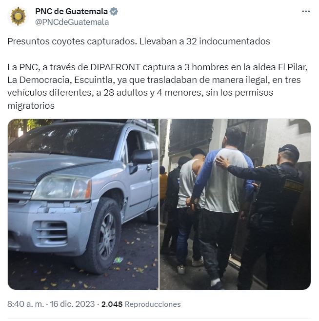Captura de presuntos coyotes en Escuintla.