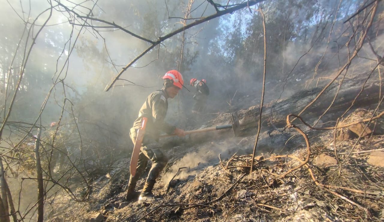 Ejército de Guatemala apoya en el combate a incendios. /Foto: Conred