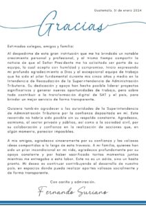 Mensaje del Intendente de recaudación de la SAT.