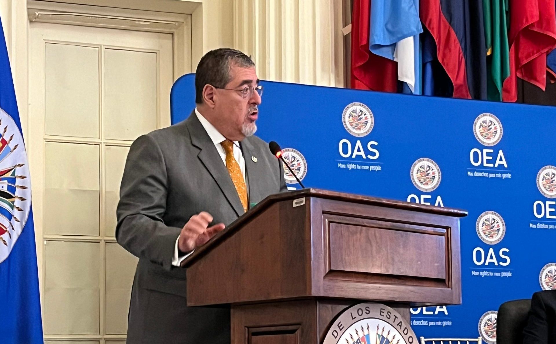 El presidente Arévalo en la Sesión Protocolaria de la Organización de los Estados Americanos. /Foto: Lourdes Hércules