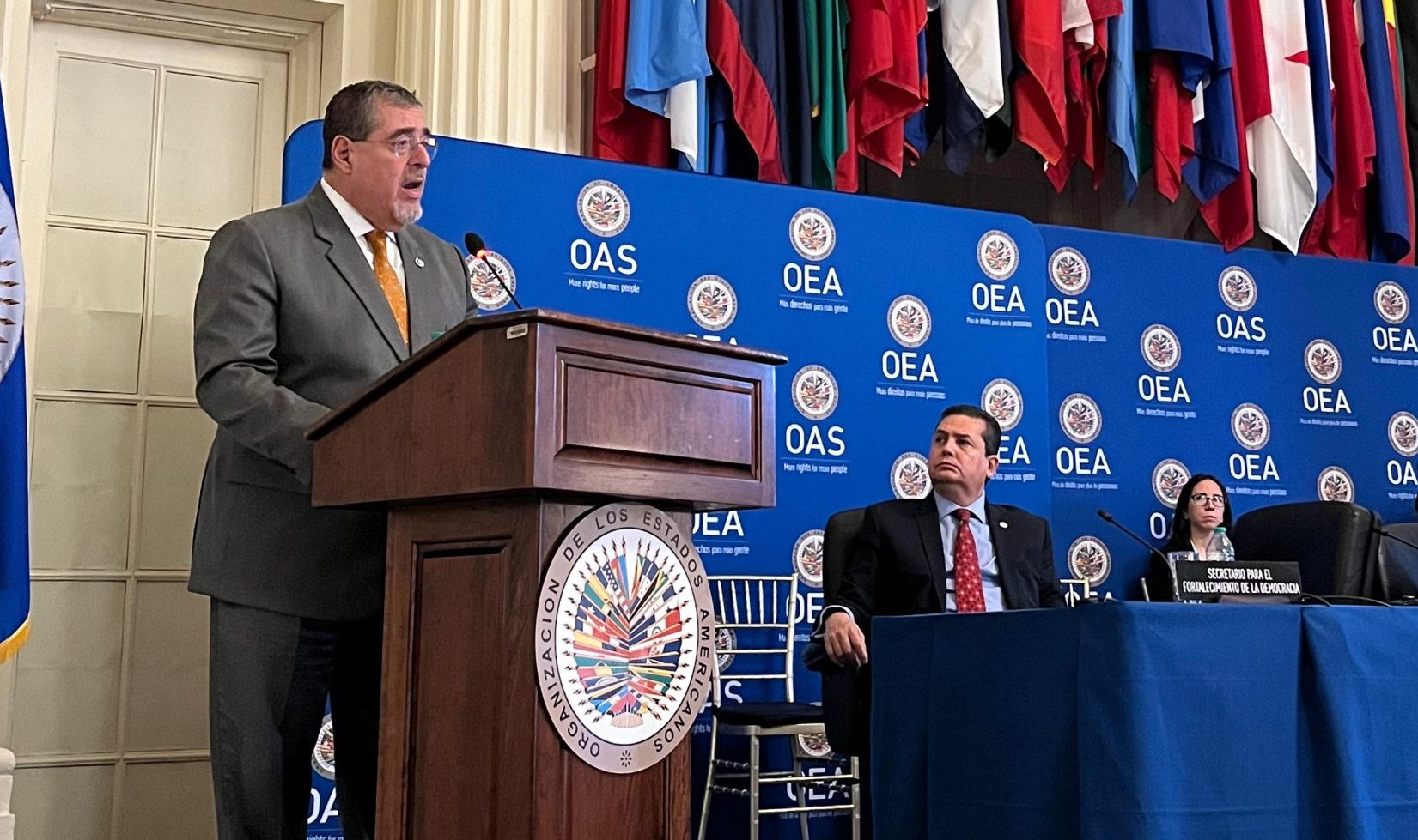 El presidente Arévalo ante la OEA solicita acompañamiento en elección del sistema de justicia. /Foto: Lourdes Hércules