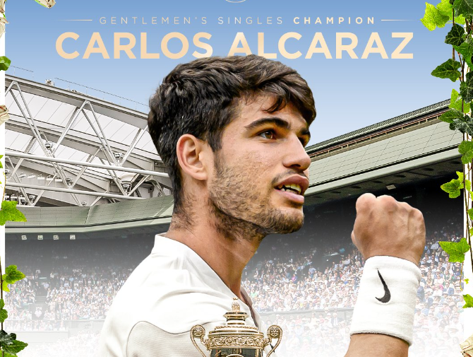 Carlos Alcaraz, ganador de Wimbledon 2024. / Foto: Cuenta de X @Wimbledon,