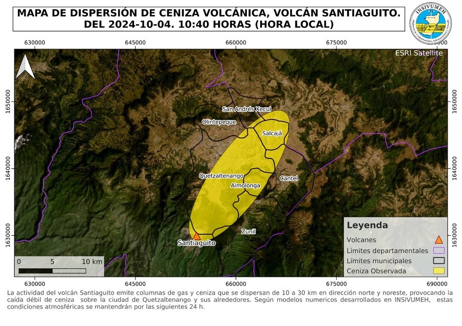 Insivumeh y Conred reportan actividad de los volcanes Santiaguito y Fuego, que han provocado la caída de ceniza en varios municipios aledaños.