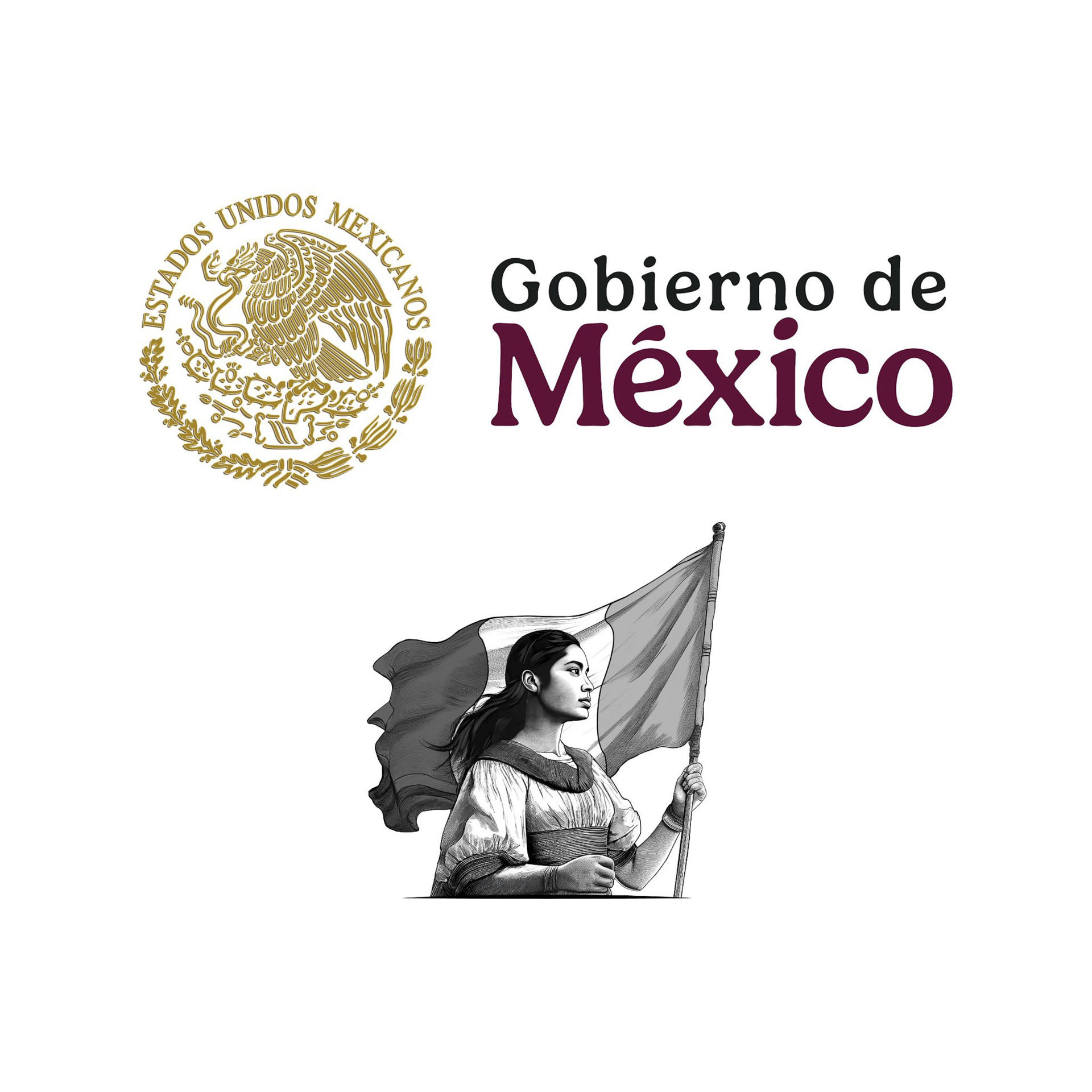 El nuevo emblema del gobierno de México muestra una mujer indígena con una bandera mexicana.