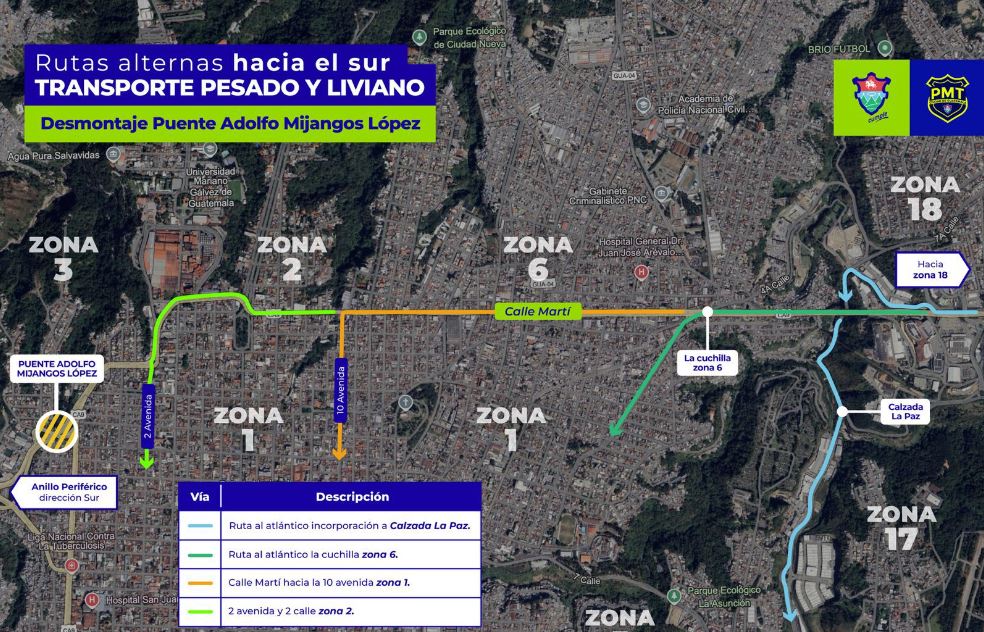 Rutas alternas por trabajos en el puente Adolfo Mijangos López