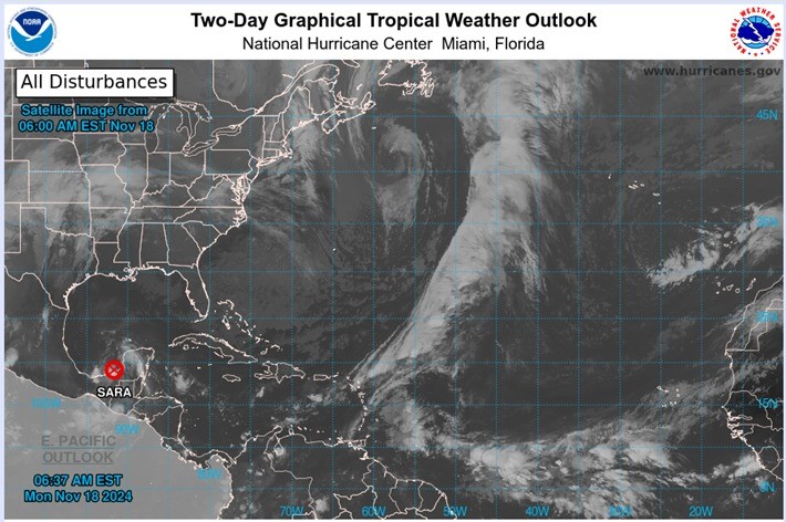 La foto camptada por satélite muestra que de la depresión tropical solo queda nubosidad.
