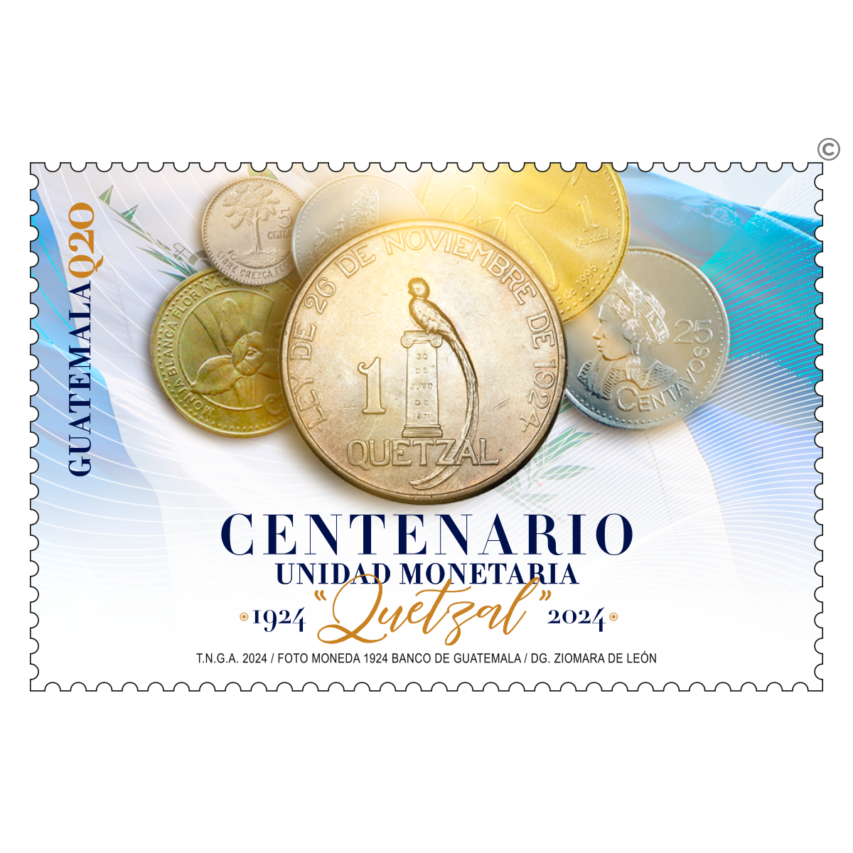 El sello postal conmemora la sustitución del peso guatemalteco por la nueva unidad monetaria. / Foto: cortesía Correos.