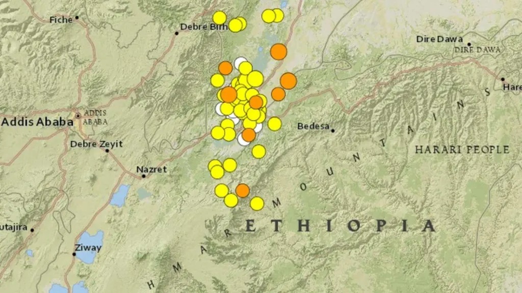 En el mapa se muestran las áreas más afectadas por el terremoto de 5.8 grados registrado en Etiopía.