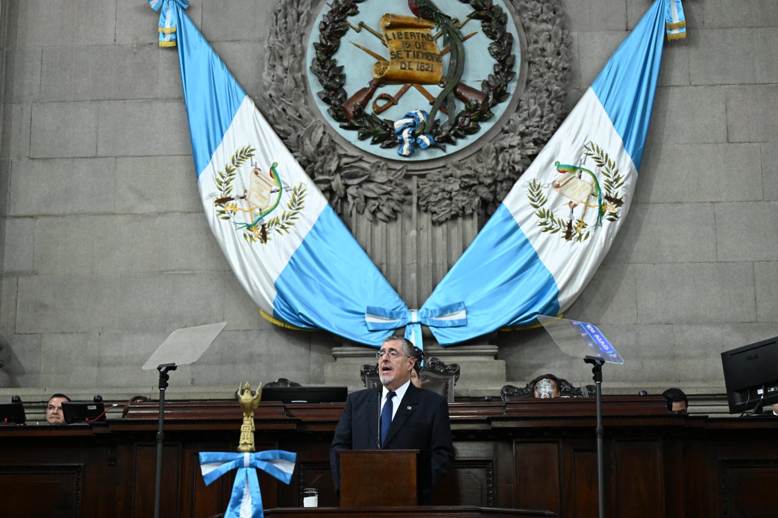 El presidente Bernardo Arévalo presenta su primer informe de gobierno ante el Congreso de la República. /Foto: Byron de la Cruz.