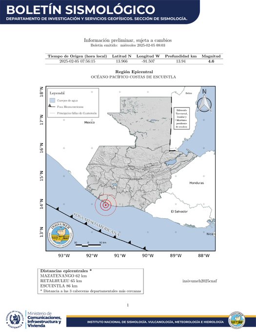 Tres sismos fueron registrados en la madrugada del miércoles 5 de febrero./ Foto: Insivumeh.