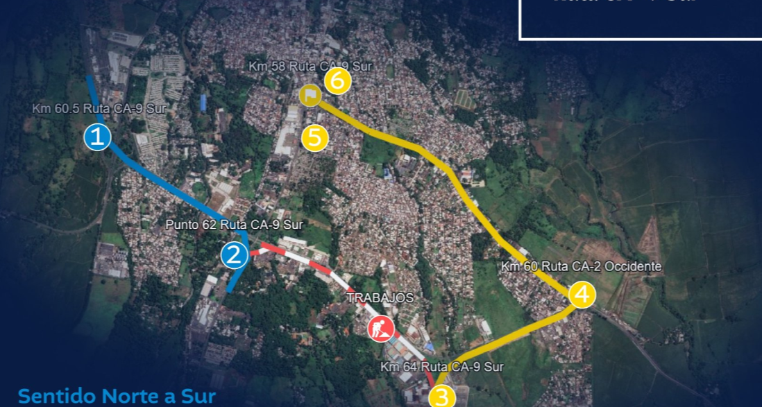 Rutas alternas por trabajos en autopista a Puerto Quetzal. / Foto: Provial.