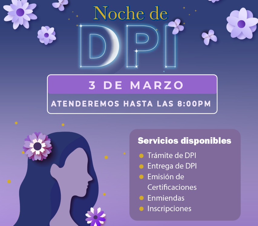 Renap llevará a cabo noche de DPI este 3 de marzo./Foto: Renap.