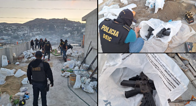 Agentes de la PNC lograron locarlizar seis armas de fuego, entre estas tres fusiles en la colonia San Luis, San Pedro Ayampuc.