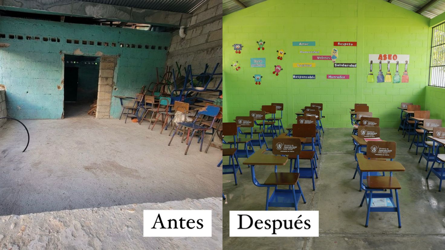 Antes y después: así fue el cambio tras el remozamiento en escuela de San Benito, Petén