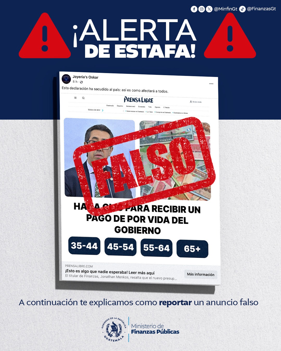 Minfin insta a denunciar publicaciones falsas en redes sociales