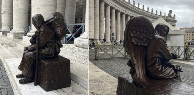 Al cambiar de ángulo, la bolsa en la espalda se convierte en las alas de un ángel.