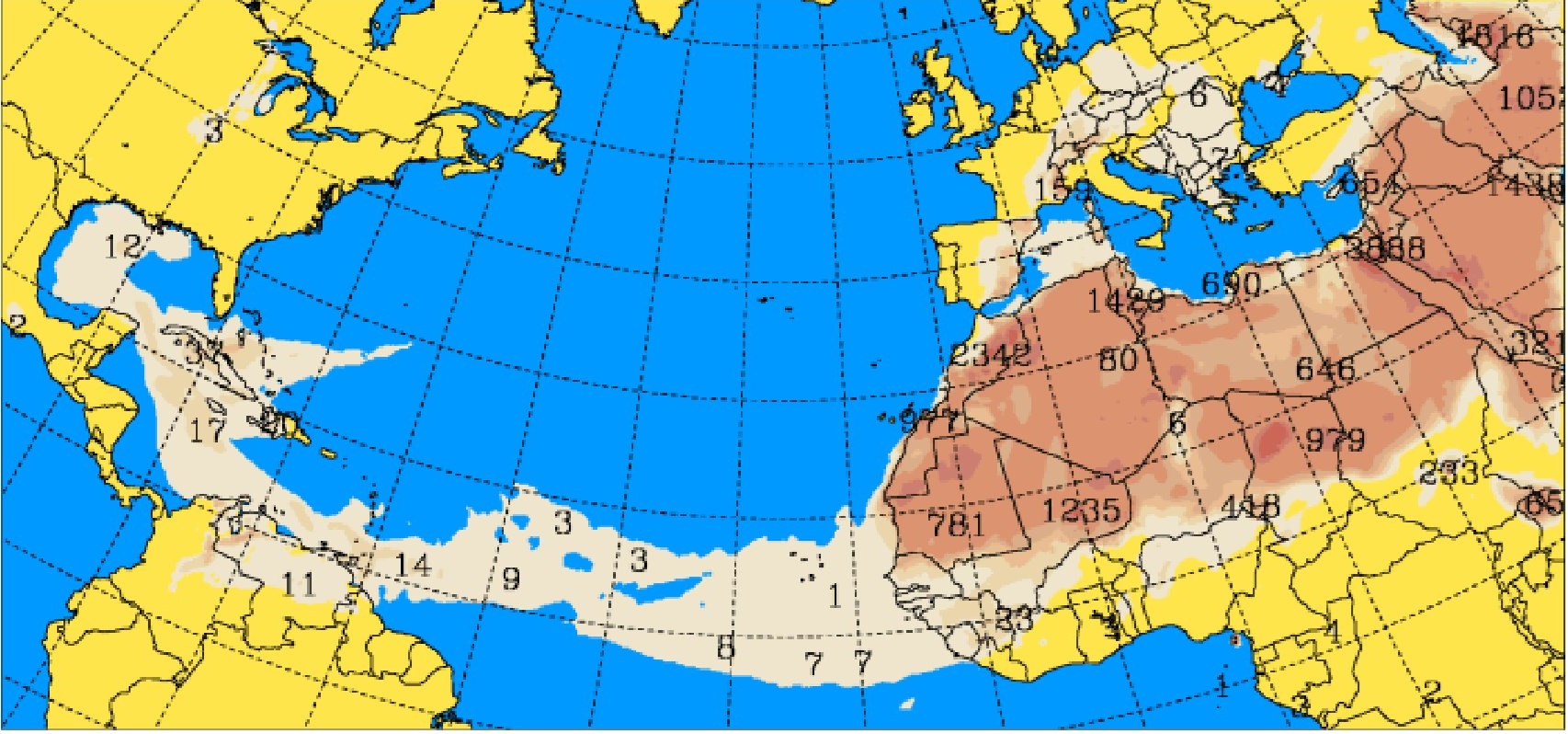El Insivume informó sobre el ingreso este jueves de una masa de polvo del Sahara al país.