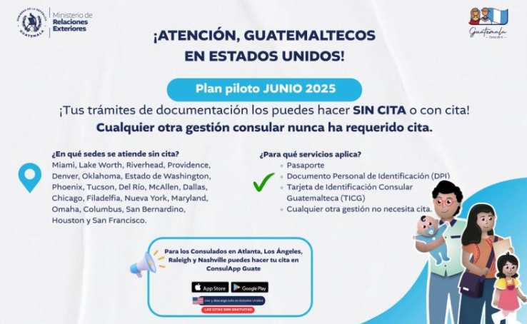 21 consulados de Guatemala ahora atienden con o sin cita en Estados Unidos