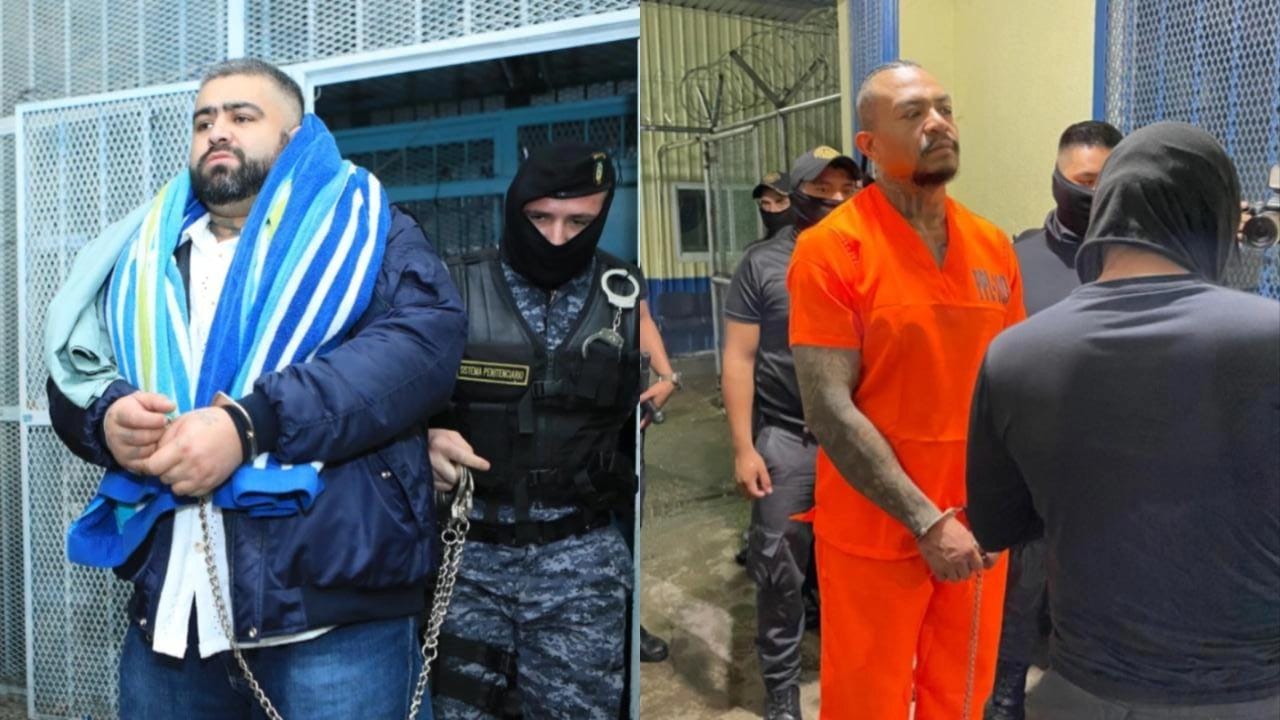 Máximos líderes pandillersos del Barrio 18 y Mara Salvatrucha, al momento de su traslado la prisión Renovación 1, en Escuintla.
