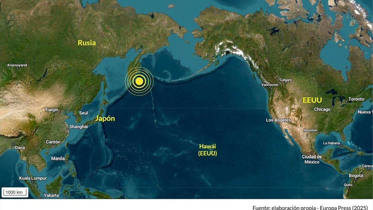 Tanto el terremoto de 8.8 grados, como el segundo de 6.2 se originaron frente a las costas de la península rusa Kamchatka, en el Lejano Oriente.