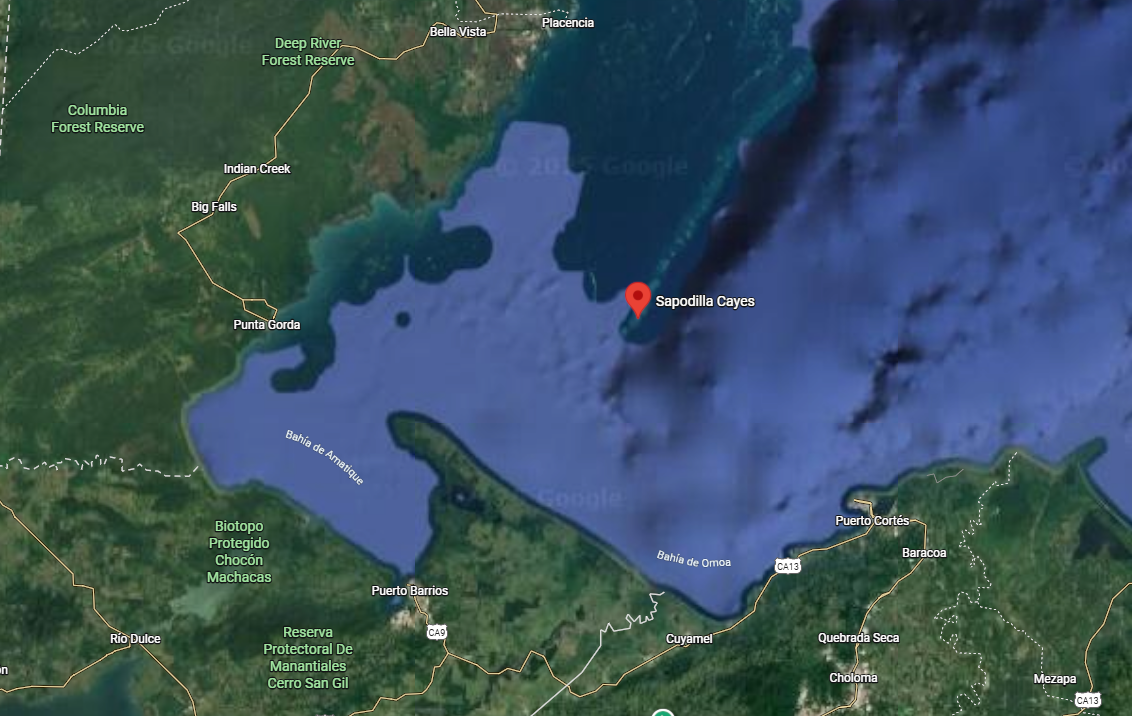 Ubicación de los cayos Zapotillos. / Imagen: Google Maps.