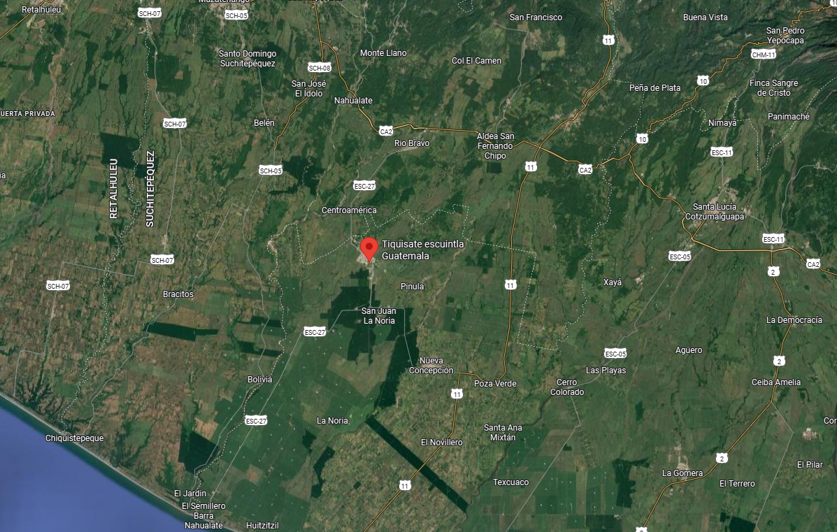 La aeronave aterrizó de emergencia en Tiquisate, Escuintla. / Imagen: Google Maps.