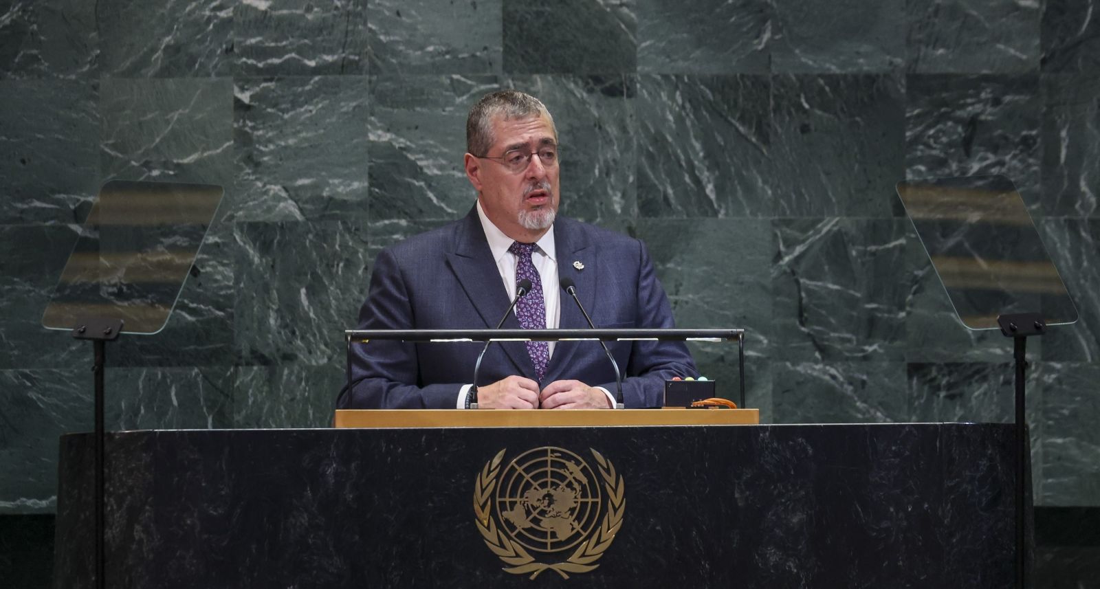 El presidente Bernardo Arévalo, durante su discurso en la Asamblea General de las Naciones Unidas.
