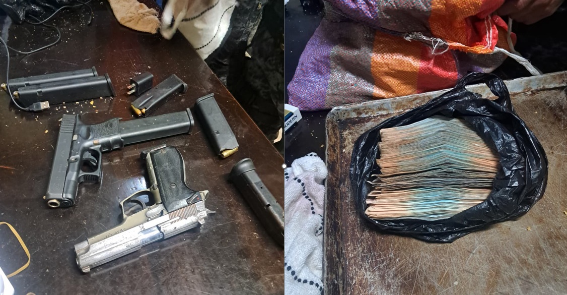 Durante la requisa en la granja penal Pavón se decomisaron dos pistolas tolvas y 25 mil quetzales en efectivo.